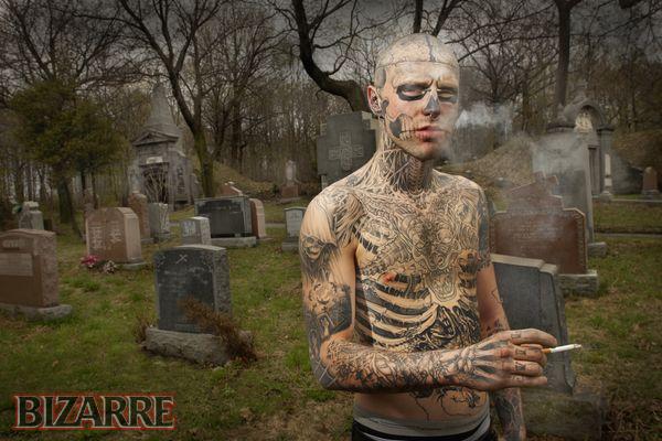  love of the macabre to get his entire body tattooed to look like 